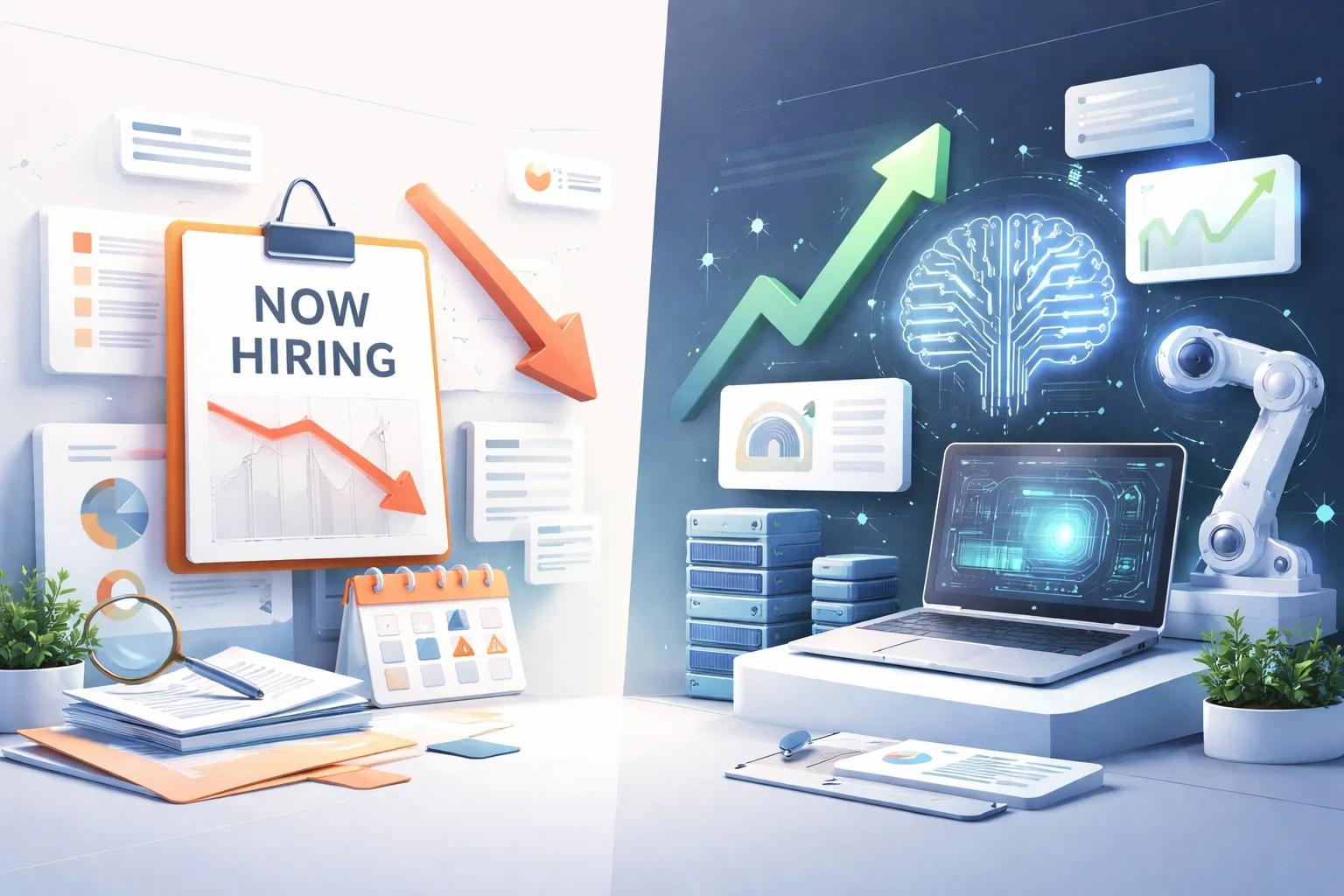 Graph showing contrasting hiring trends: traditional roles declining while AI-specialized positions grow in 2026