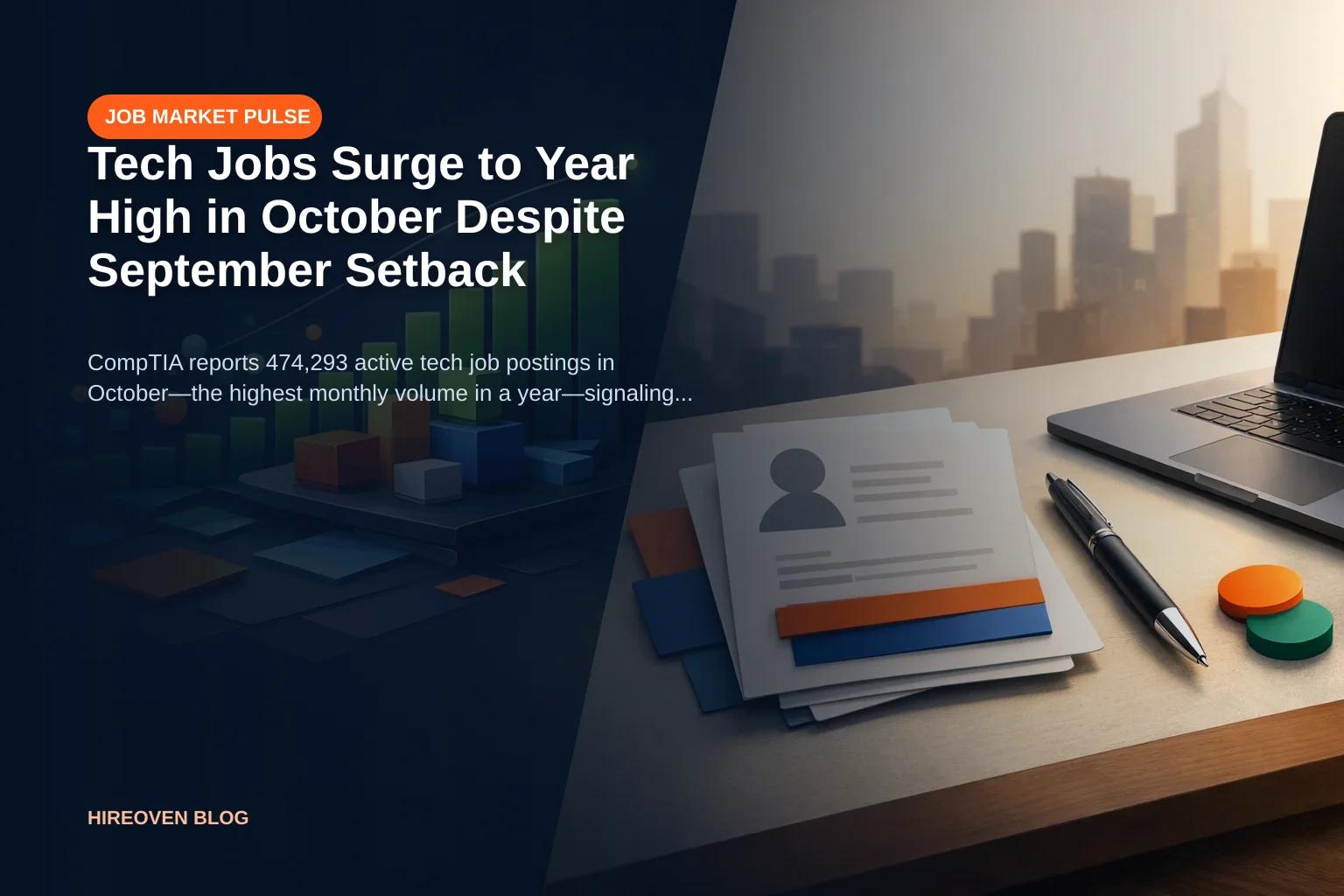 Illustration showing upward trending chart alongside job search materials, symbolizing October hiring surge.
