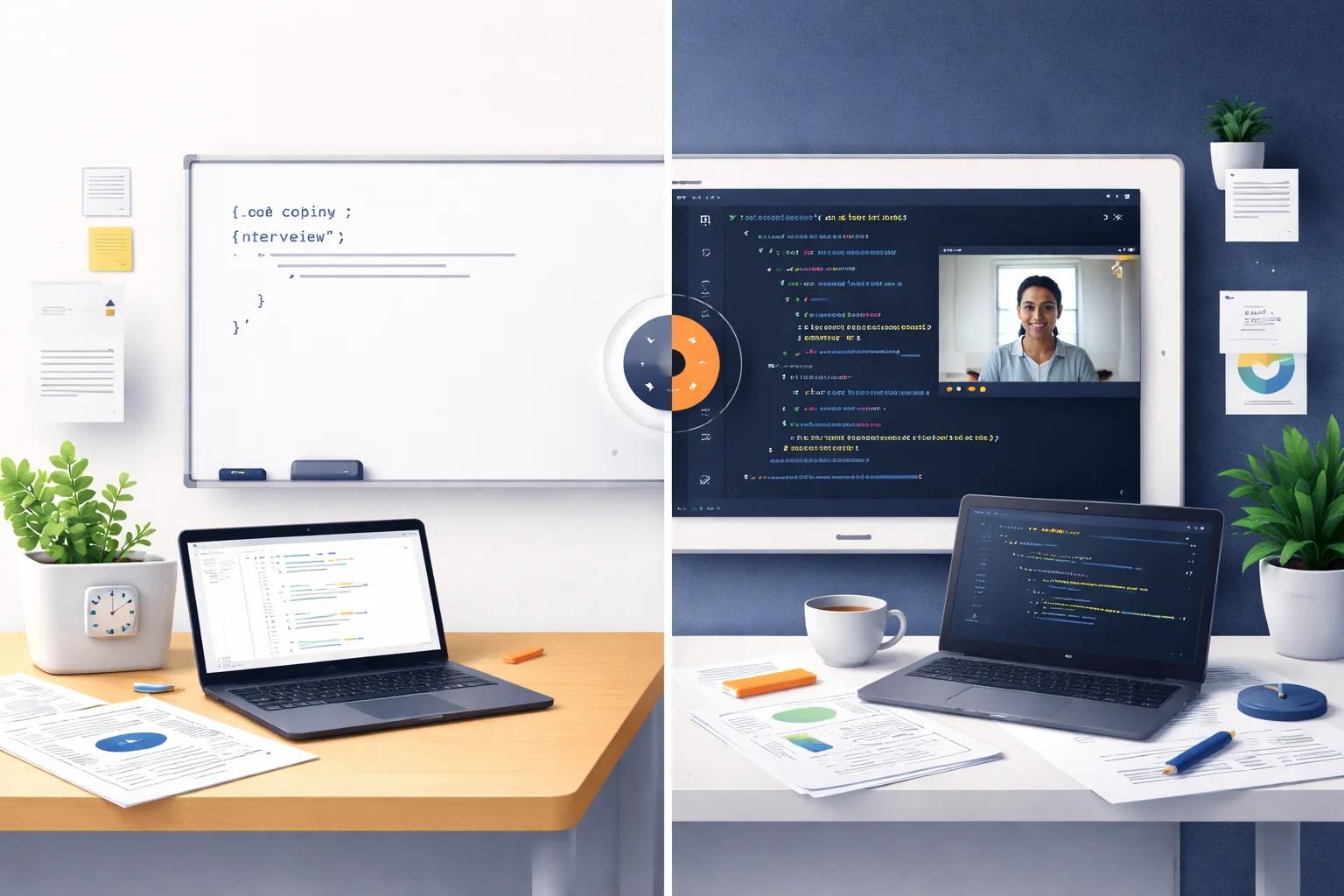 Modern tech interview: live coding collaboration split-screen format
