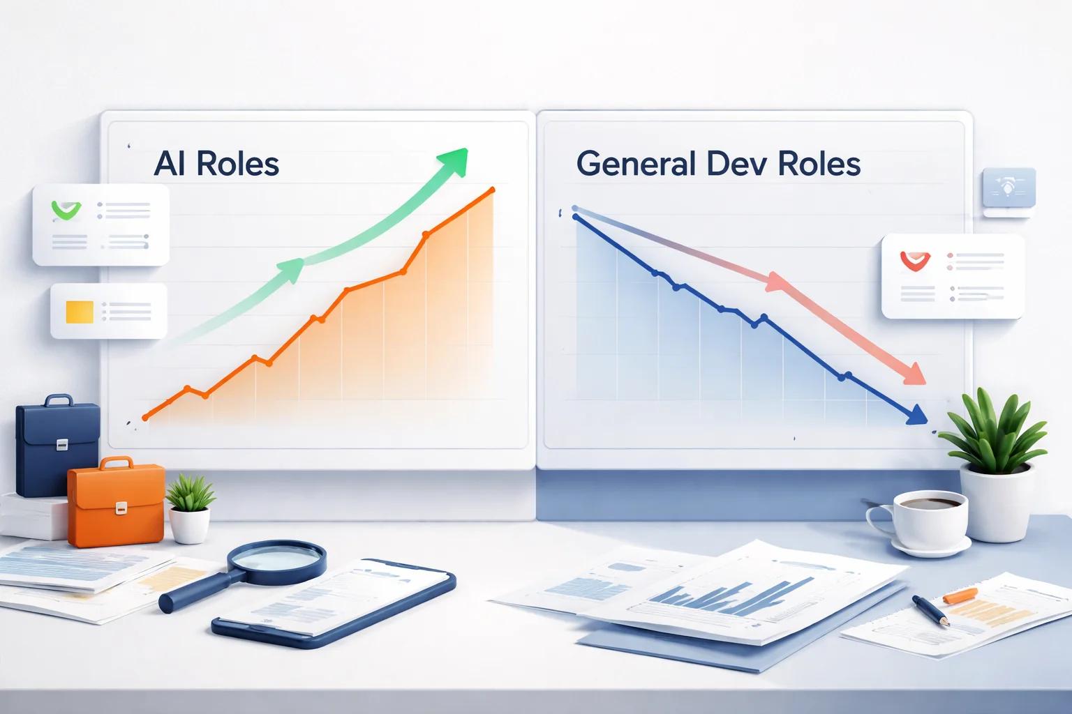 Two diverging trend lines representing the AI-driven job market split in 2026